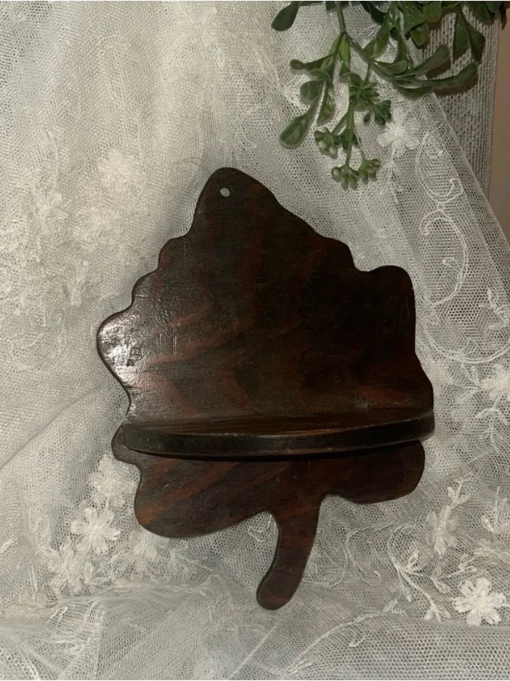 Wooden Leaf Wall Shelf - Dark Brown